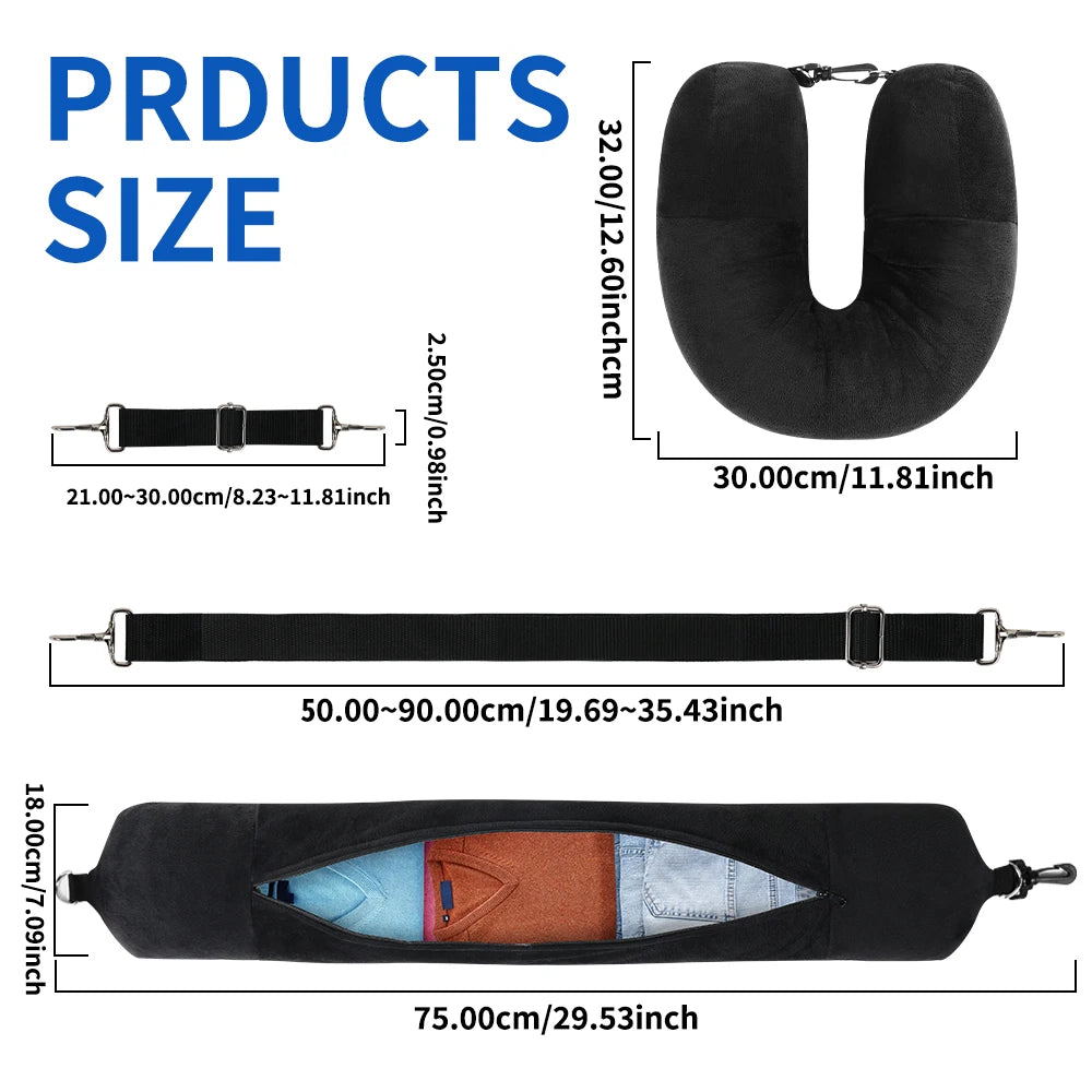 ZDRA AdaptNap™ – Portable Neck Pillow with Clothing-Fill Design & Compact Carry Bag