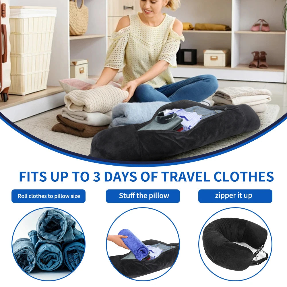 ZDRA AdaptNap™ – Portable Neck Pillow with Clothing-Fill Design & Compact Carry Bag