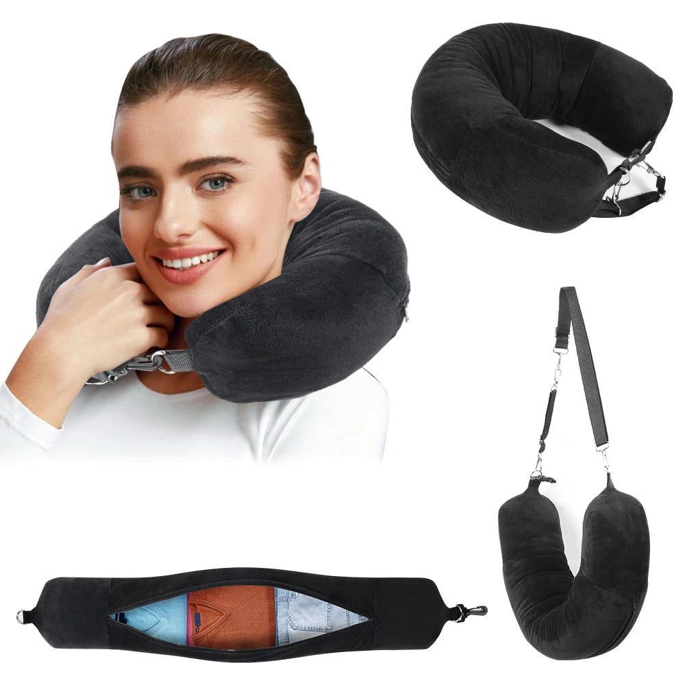 ZDRA AdaptNap™ – Portable Neck Pillow with Clothing-Fill Design & Compact Carry Bag