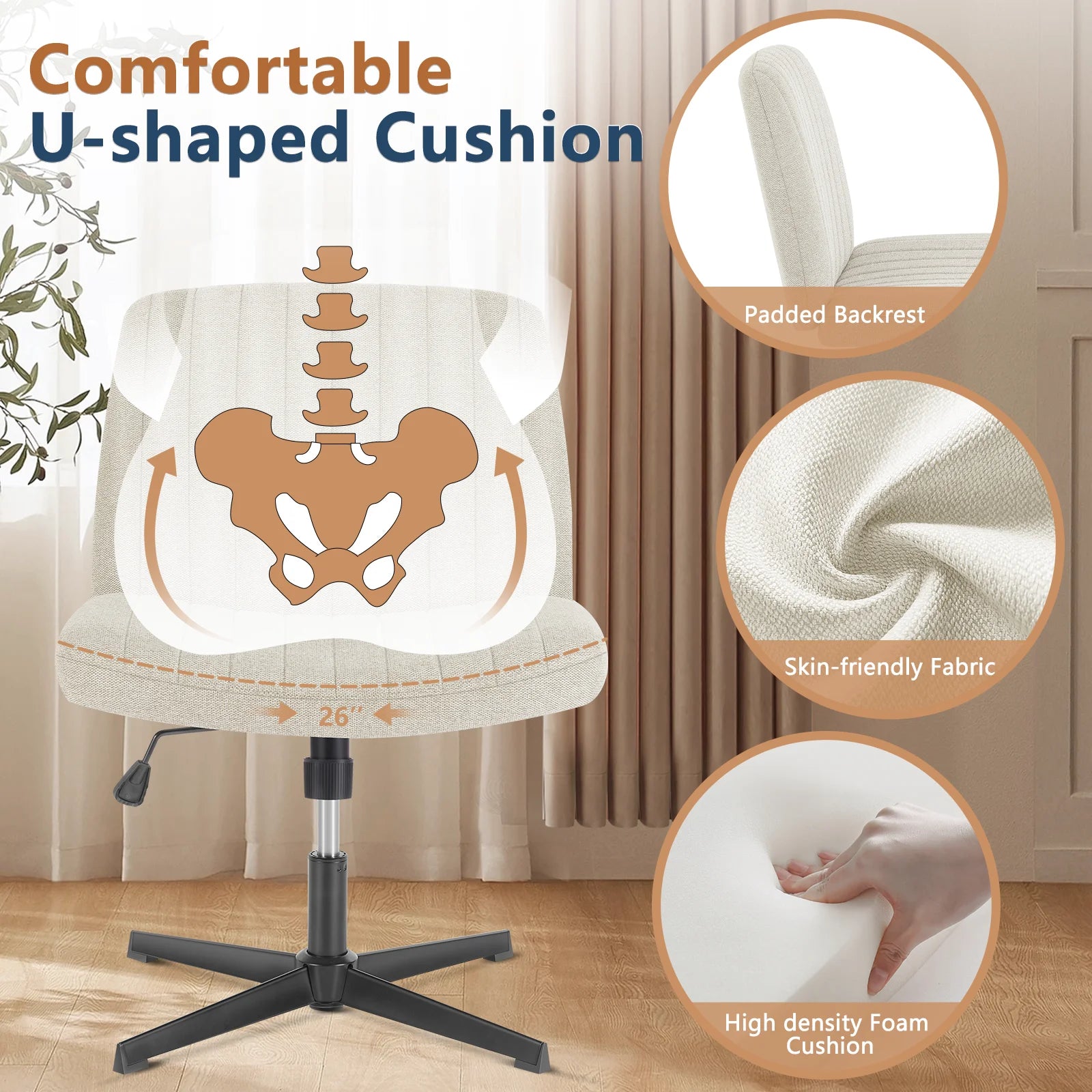 ZDRA ComfortSeat™ – Armless Adjustable Swivel Office Chair