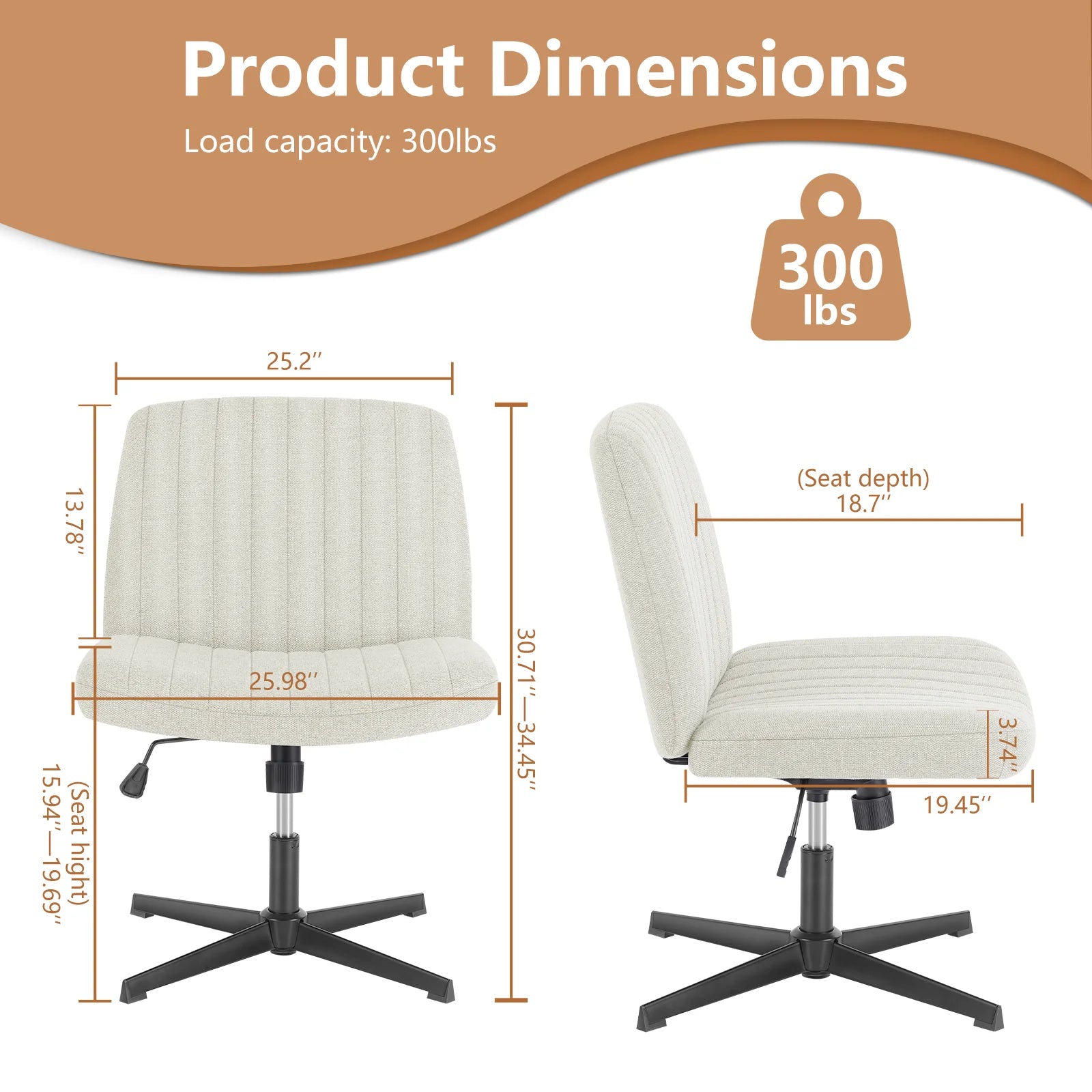 ZDRA ComfortSeat™ – Armless Adjustable Swivel Office Chair
