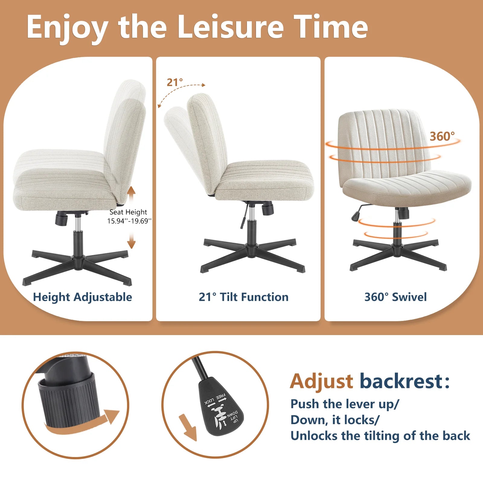 ZDRA ComfortSeat™ – Armless Adjustable Swivel Office Chair
